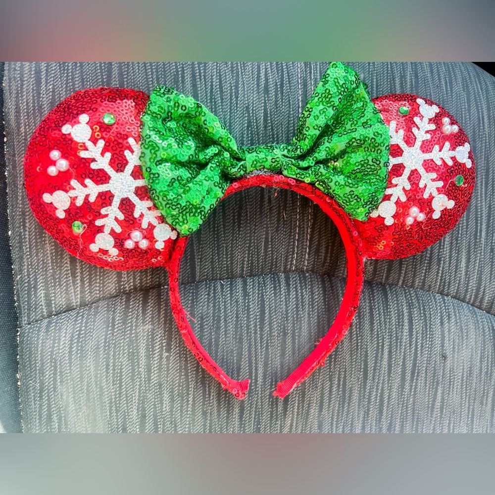 Festive Red and Green Sequin Mickey ears